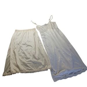 VTG Mel-Lin Full Slip 34‎ & Half Slip Small Lot Lace Trim Nylon Lingerie Set 80s